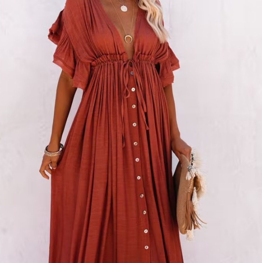 Vici "Anika" Pocketed Maxi Dress In Terracotta